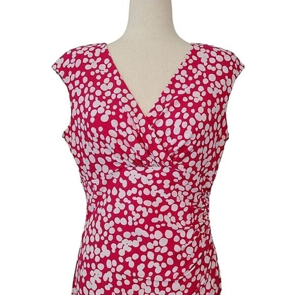 American Living Pink & White Polka-dot V-neck Ruched Cap Sleeve Dress Size 10 - Picture 6 of 9
